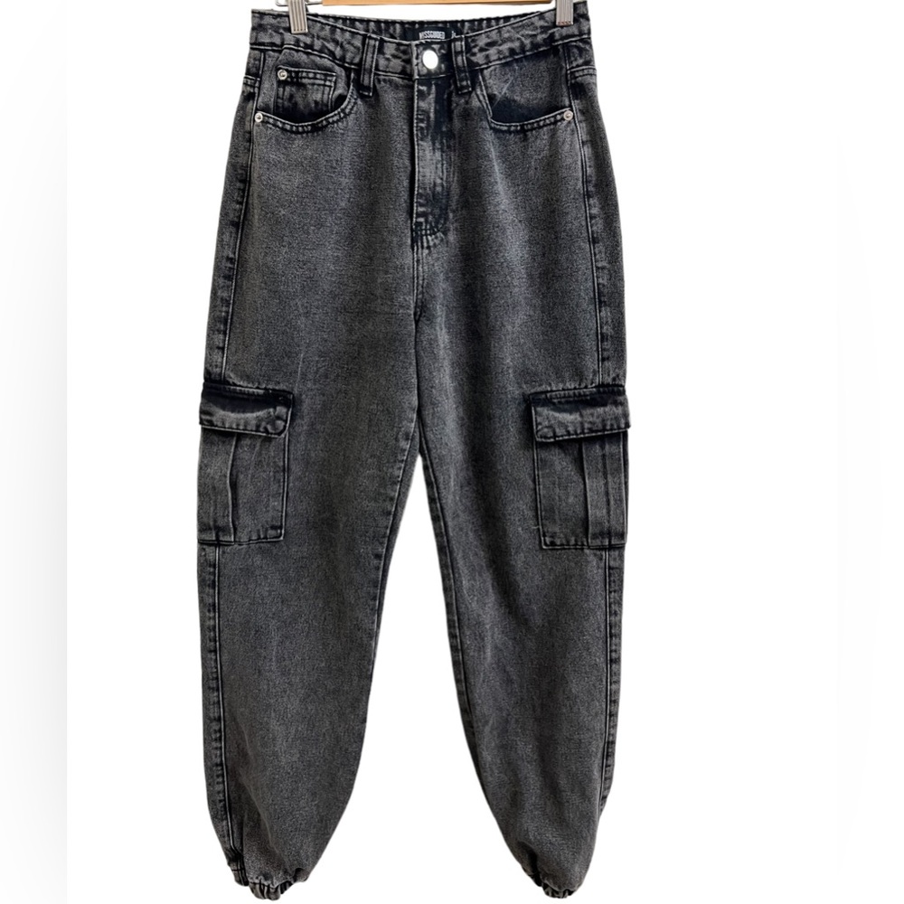 Misguided Black Women High Rise Flap Pockets  Cargo Jogger Jeans